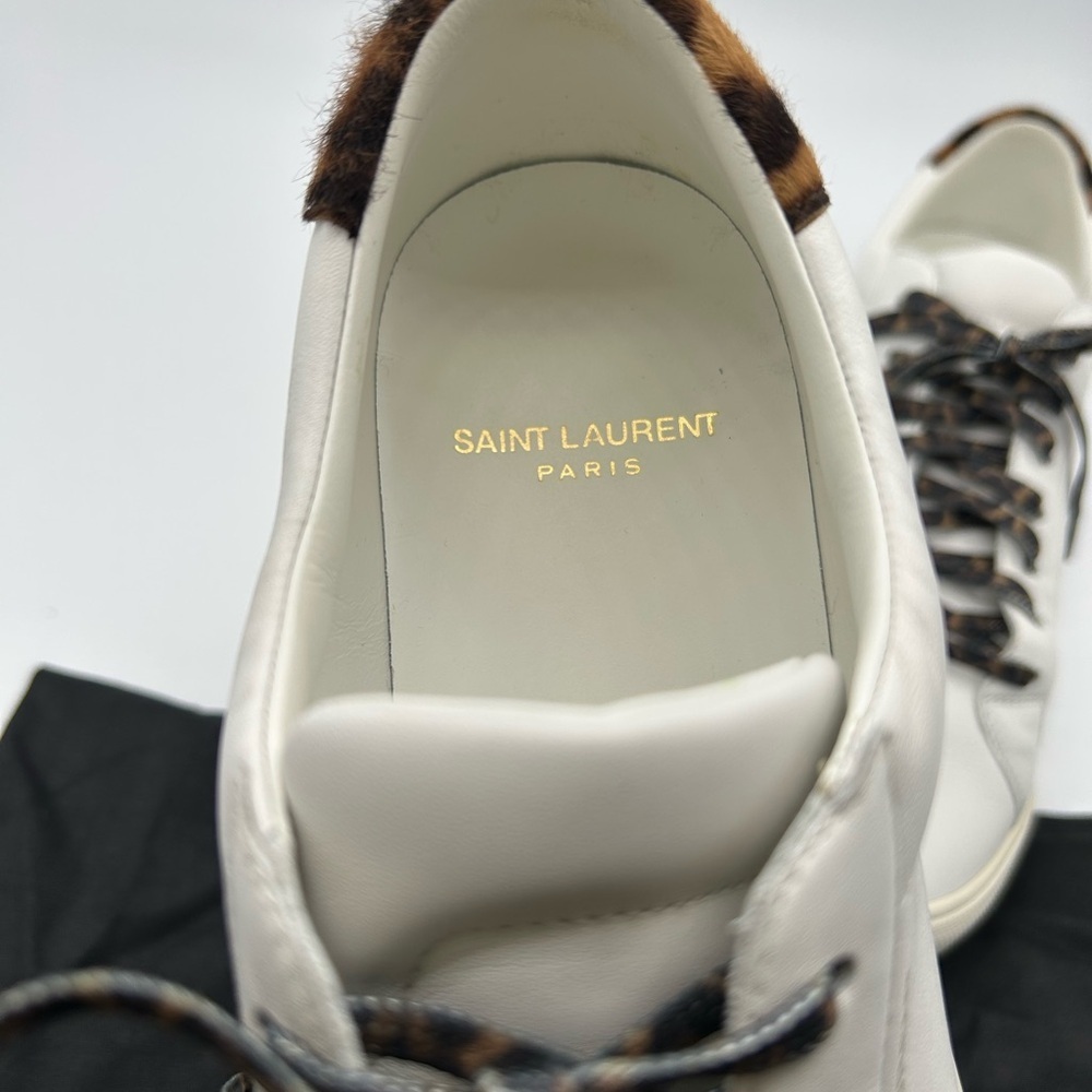 Saint Laurent Sz 39 White Sneakers Shoes Leopard Print Designer Luxury Fall - Picture 8 of 10